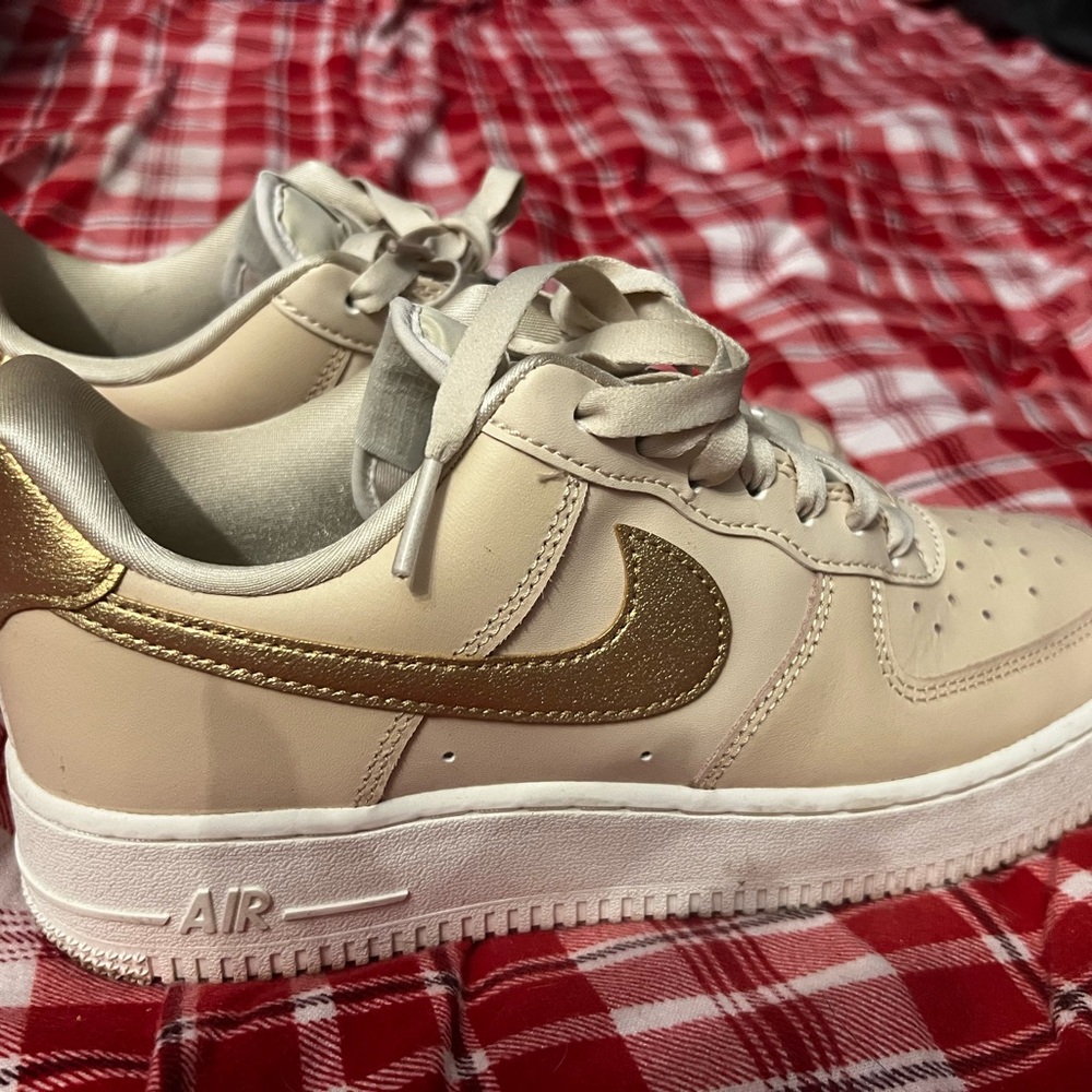 Nike Air Force 1 Cream and Gold Sneakers